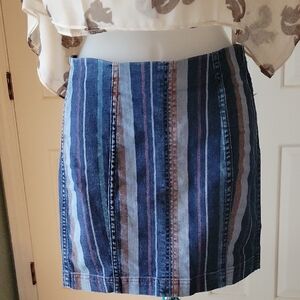 Free People Womens Denim Feel Striped Mini Skirt Sz 0